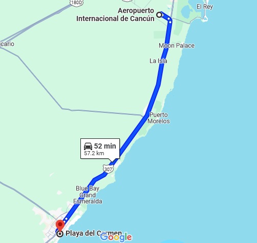 Distance from Cancun to Playa del Carmen